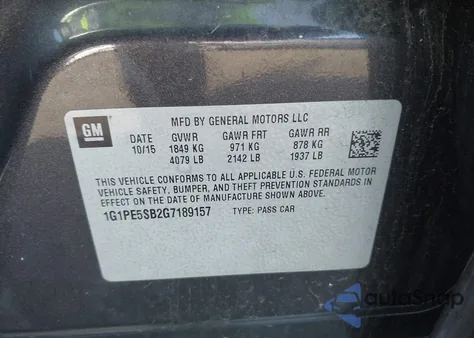 2016 Chevrolet Cruze Limited 1Lt Auto из США, поврежденный, VIN 1G1PE5SB2G7189157